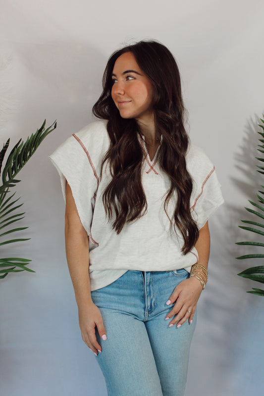 Ivory Contrast Stitch Top