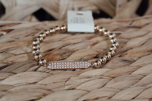 Gold Beaded Pave Bar Bracelet