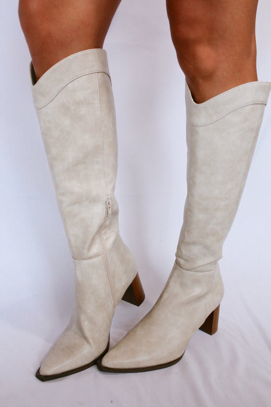 Ivory Leather Cowgirl Boots