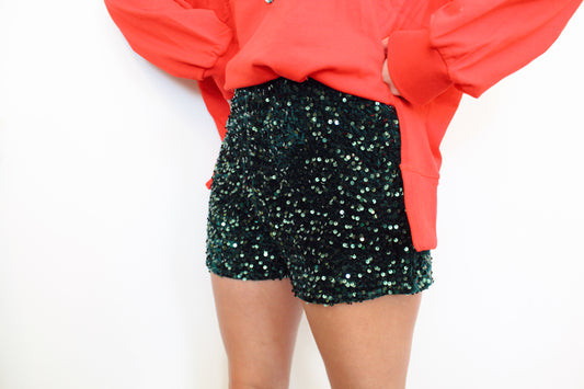 Hunter Green Sequin Shorts