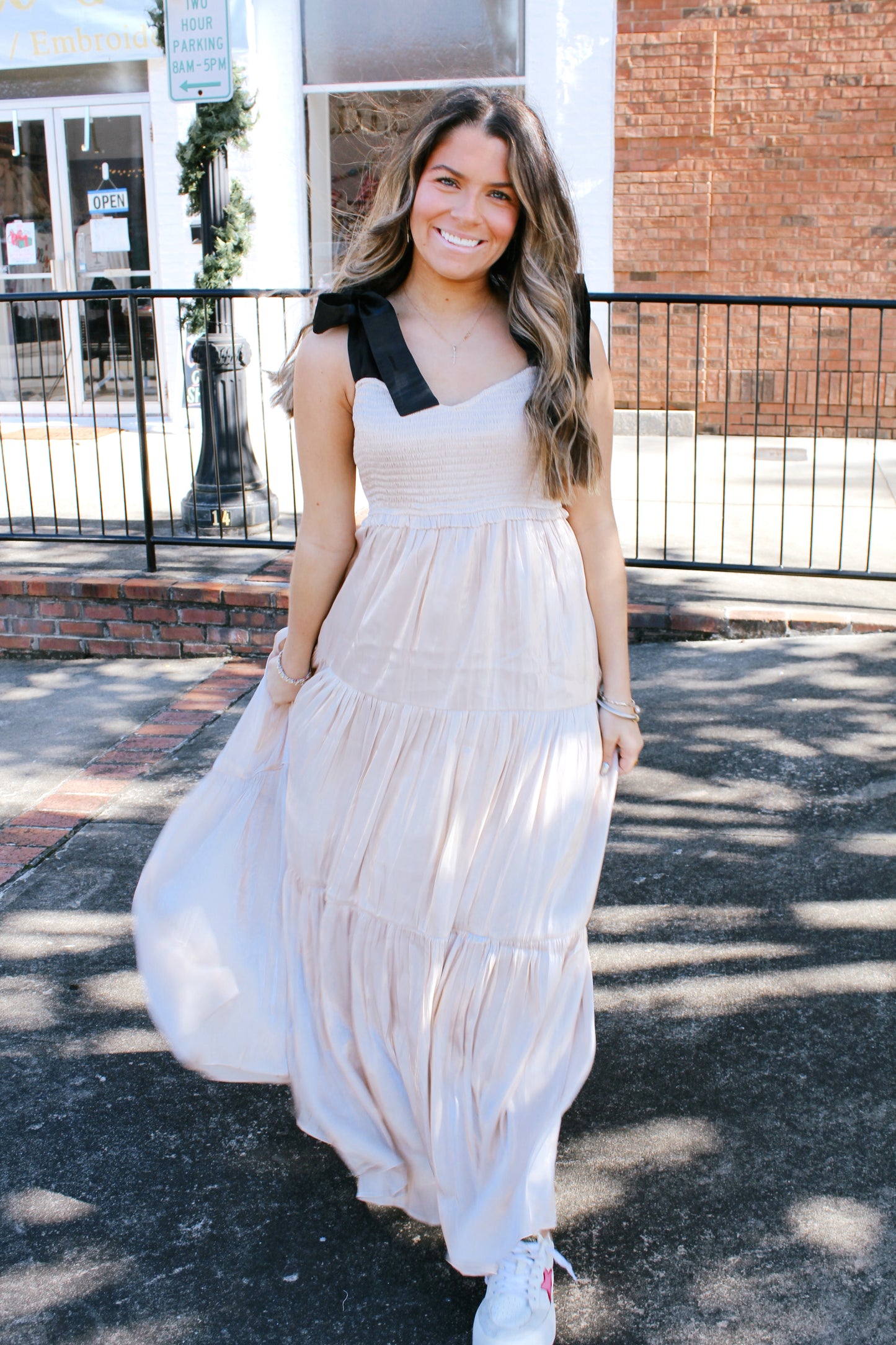 Champagne Satin Tie Maxi Dress