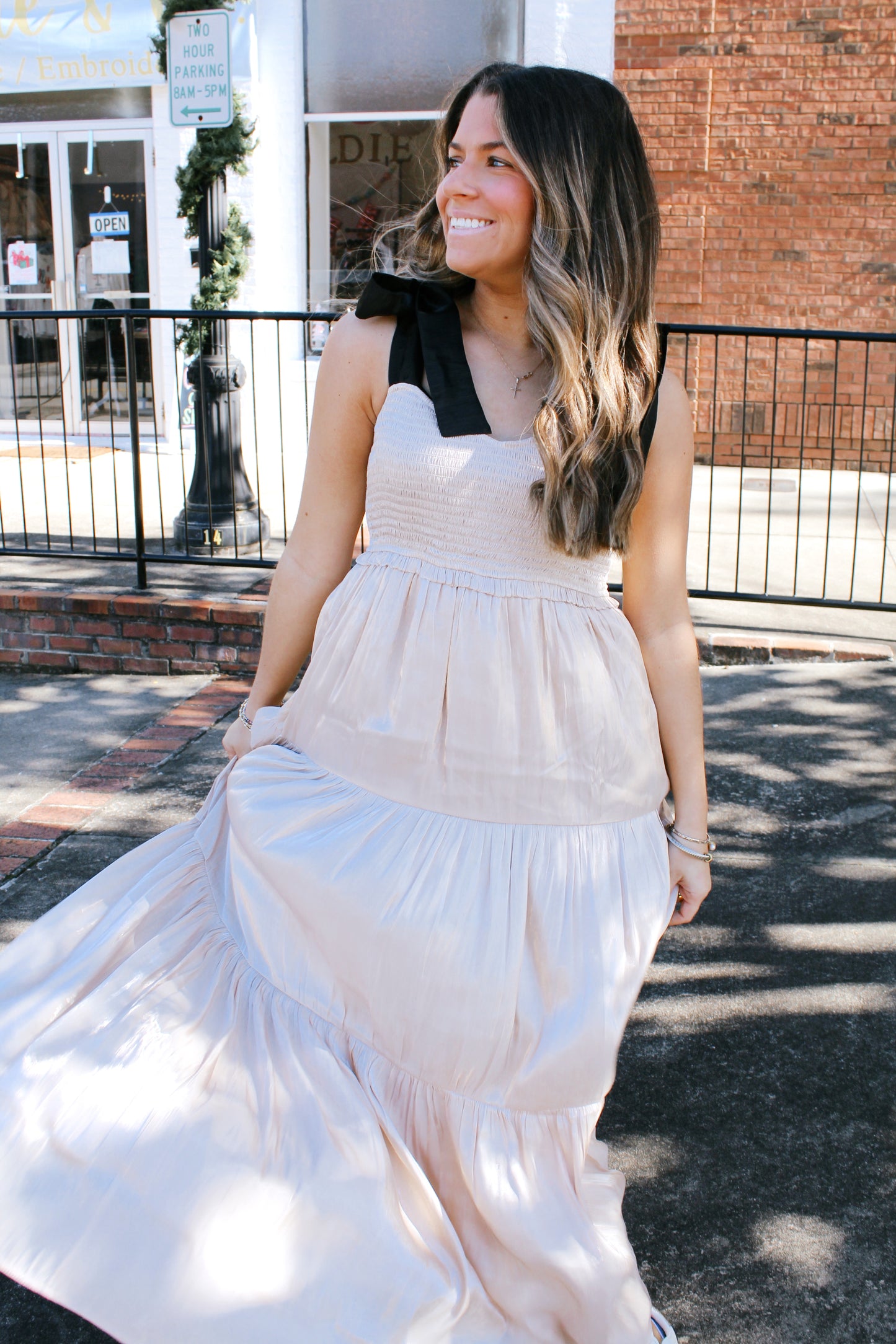 Champagne Satin Tie Maxi Dress