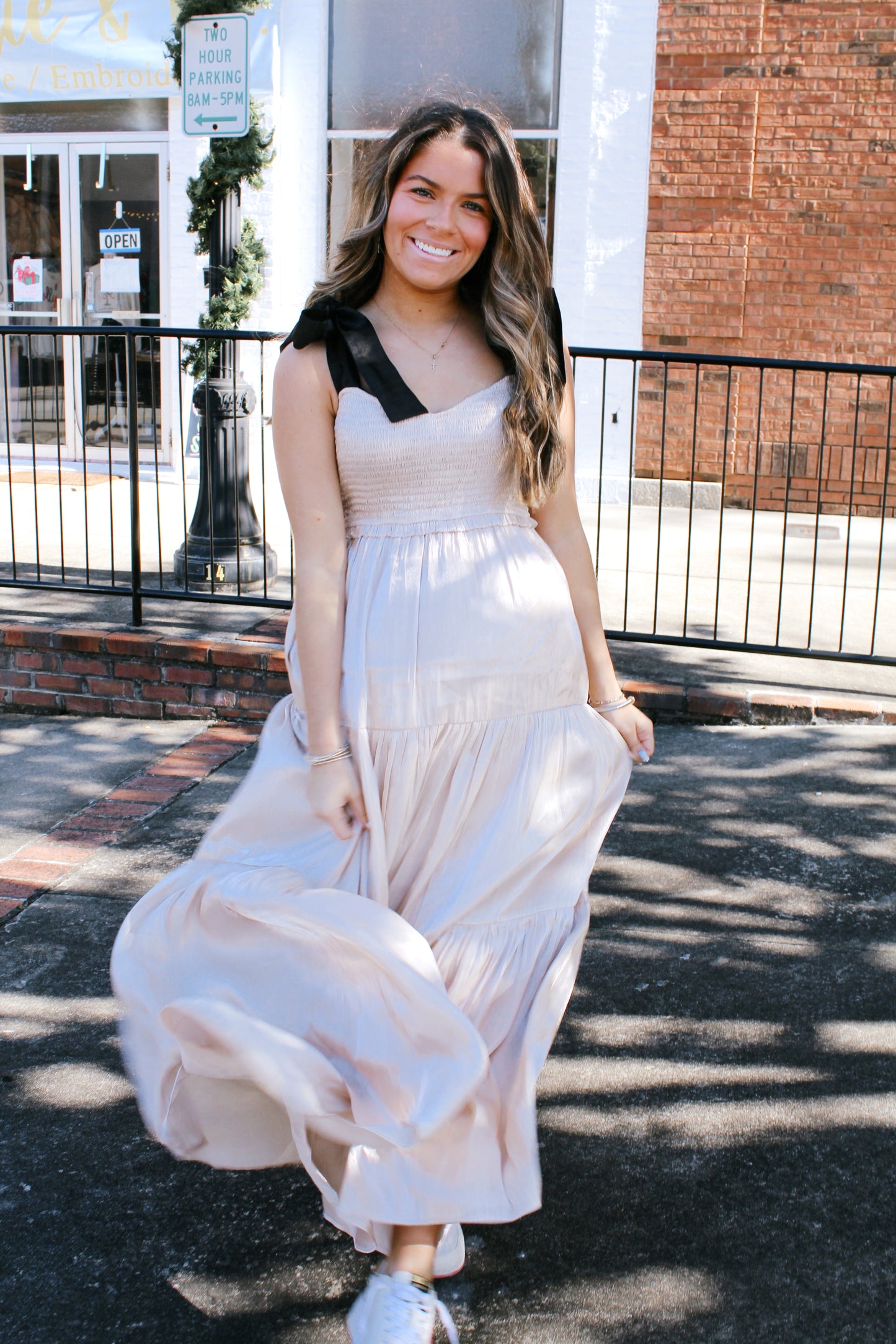 Champagne Satin Tie Maxi Dress