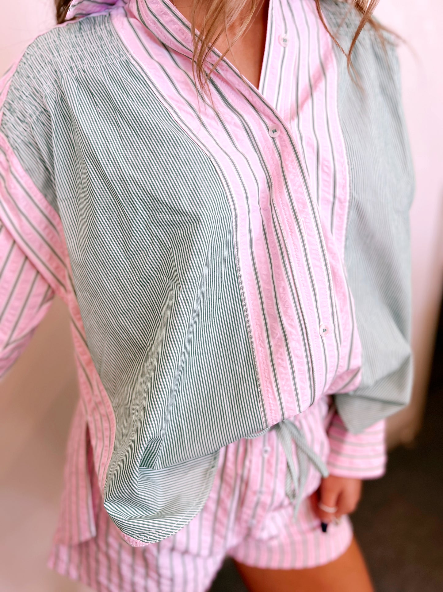 Pink/Green SeerSucker Shirt