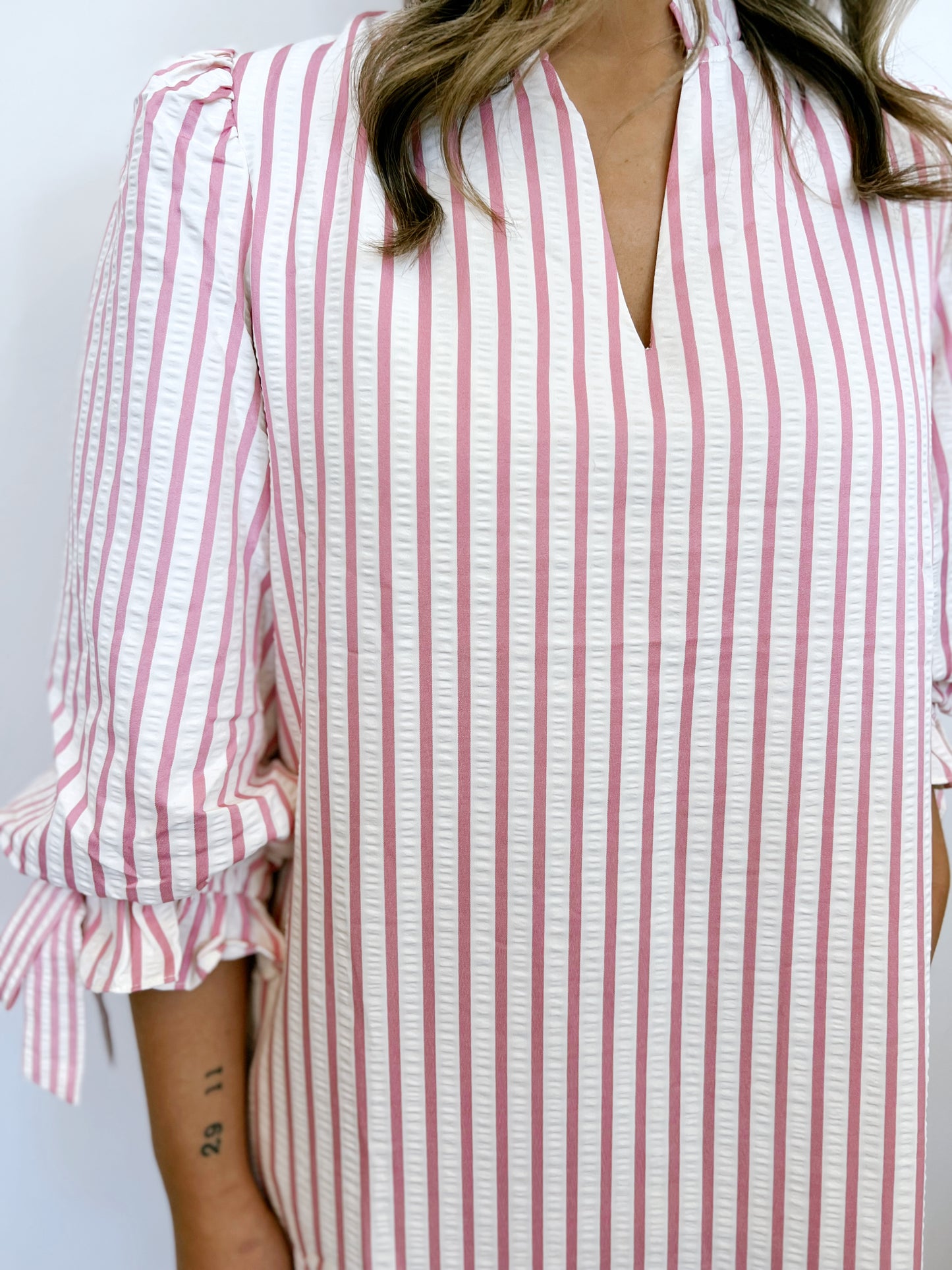 Pink Stripe Long Sleeve Dress