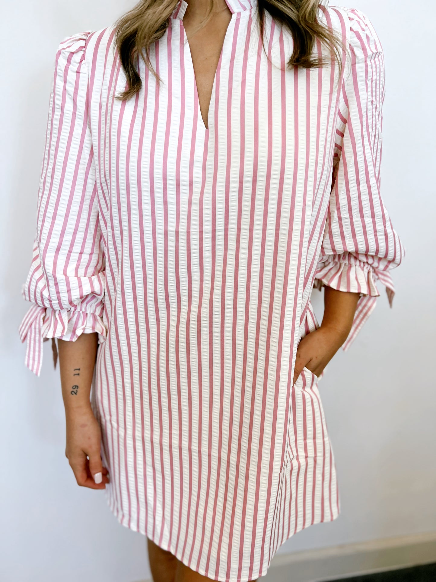 Pink Stripe Long Sleeve Dress