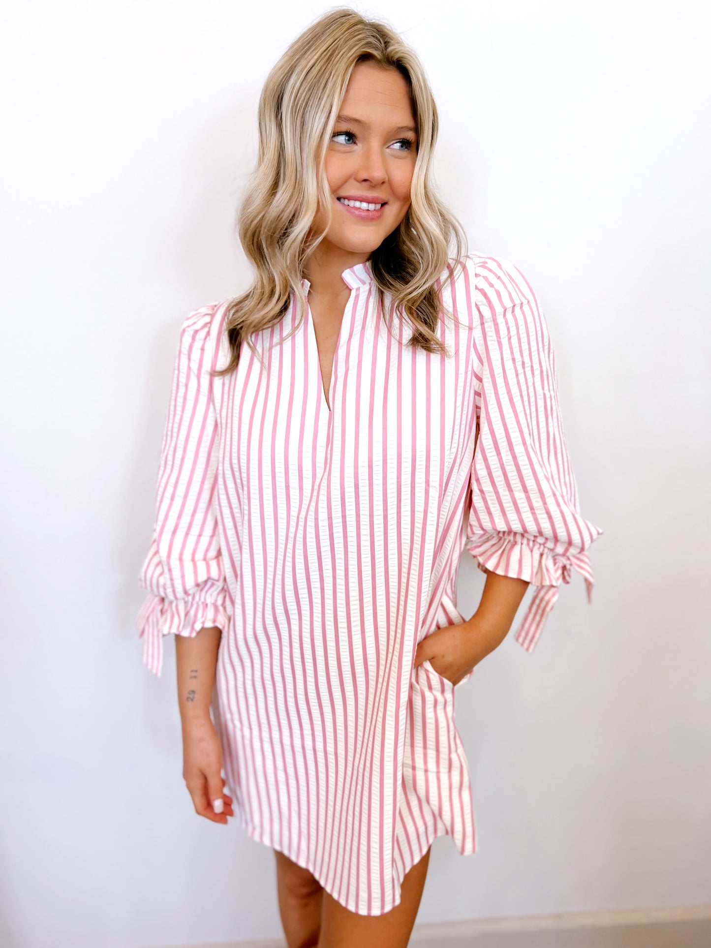 Pink Stripe Long Sleeve Dress