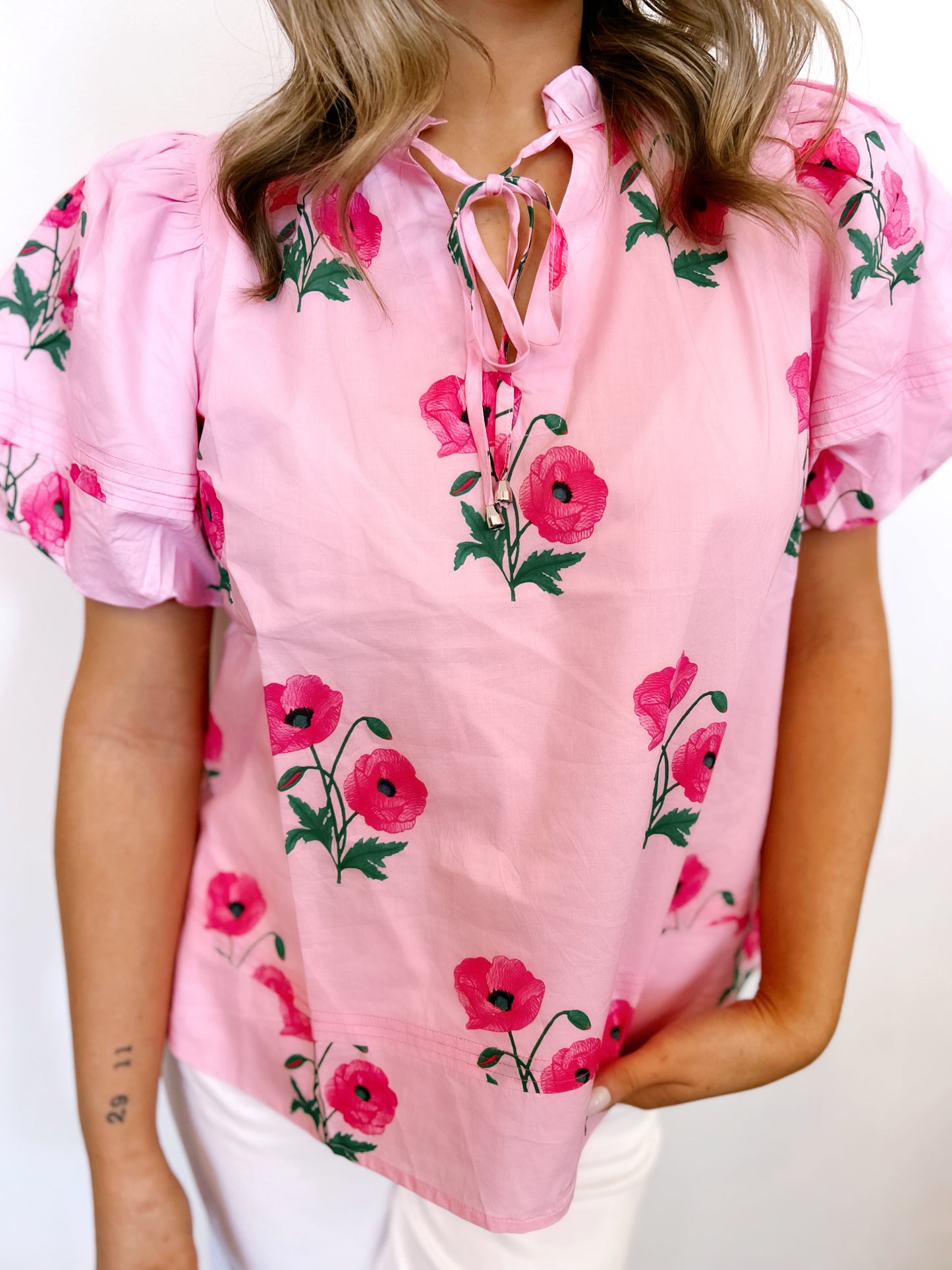 Pink Flower Bubble Blouse