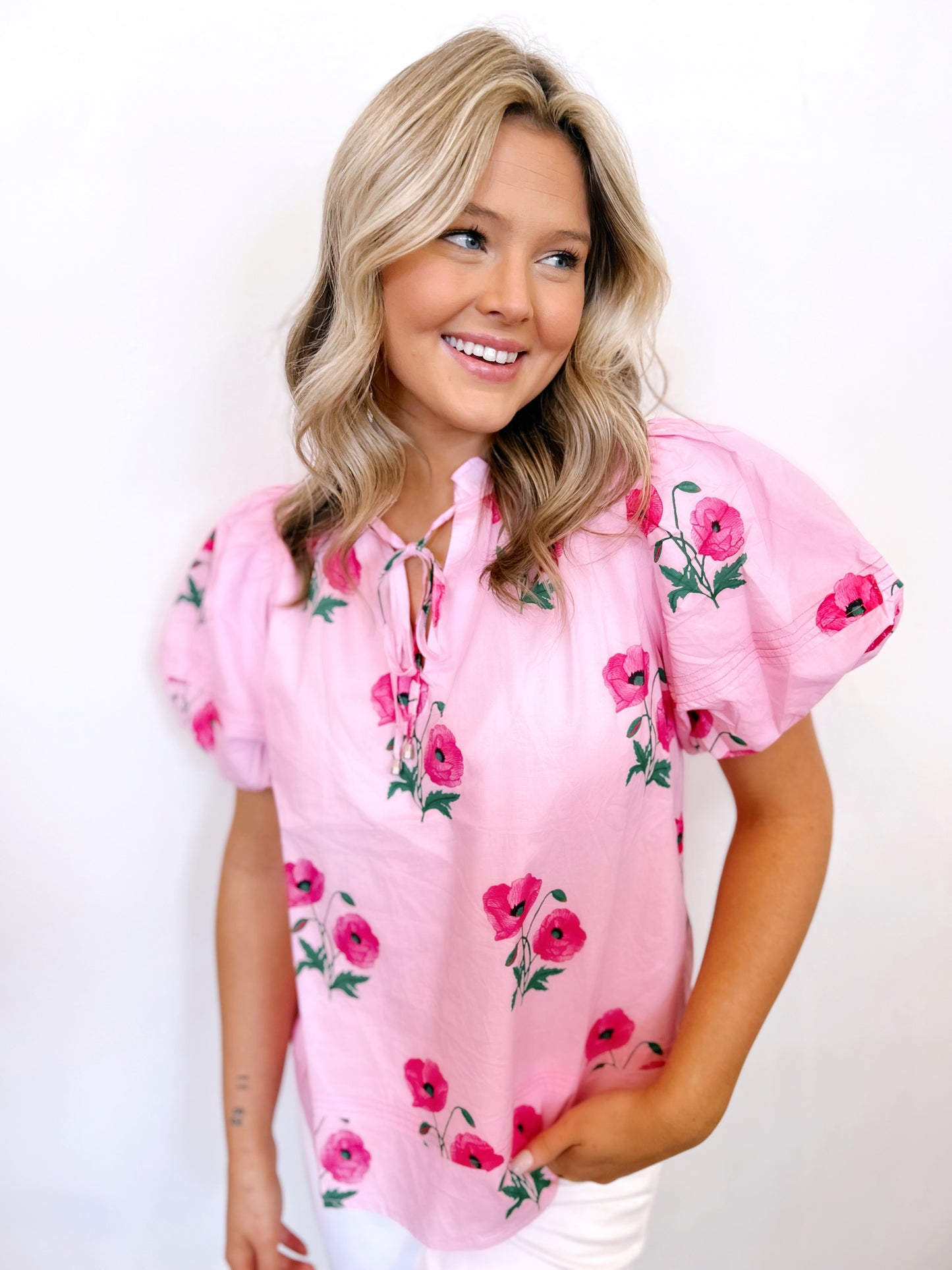 Pink Flower Bubble Blouse