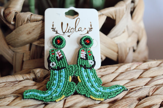 Beaded Green Gator Earrings