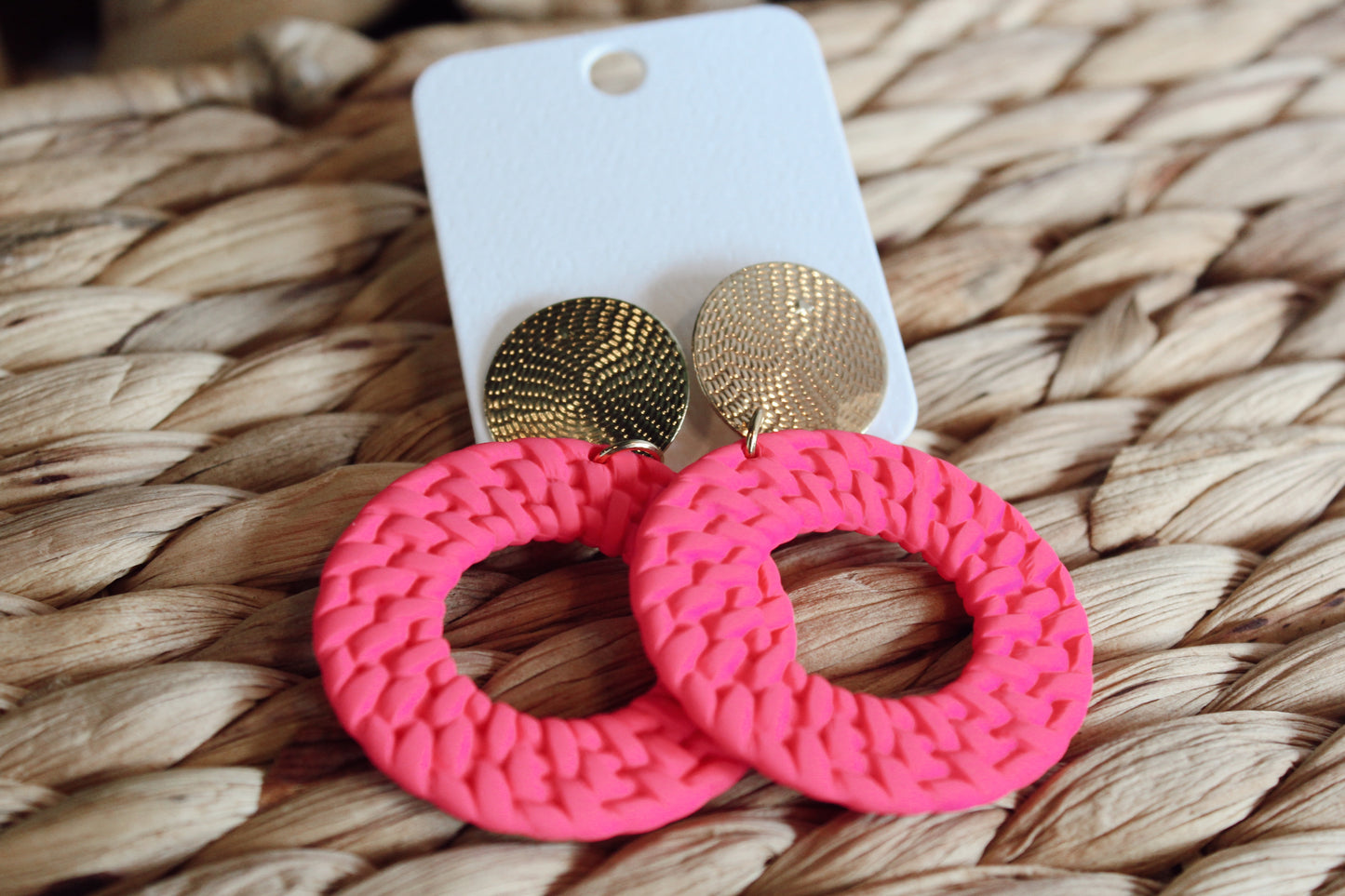 Hot Pink/ Gold Circle Earrings