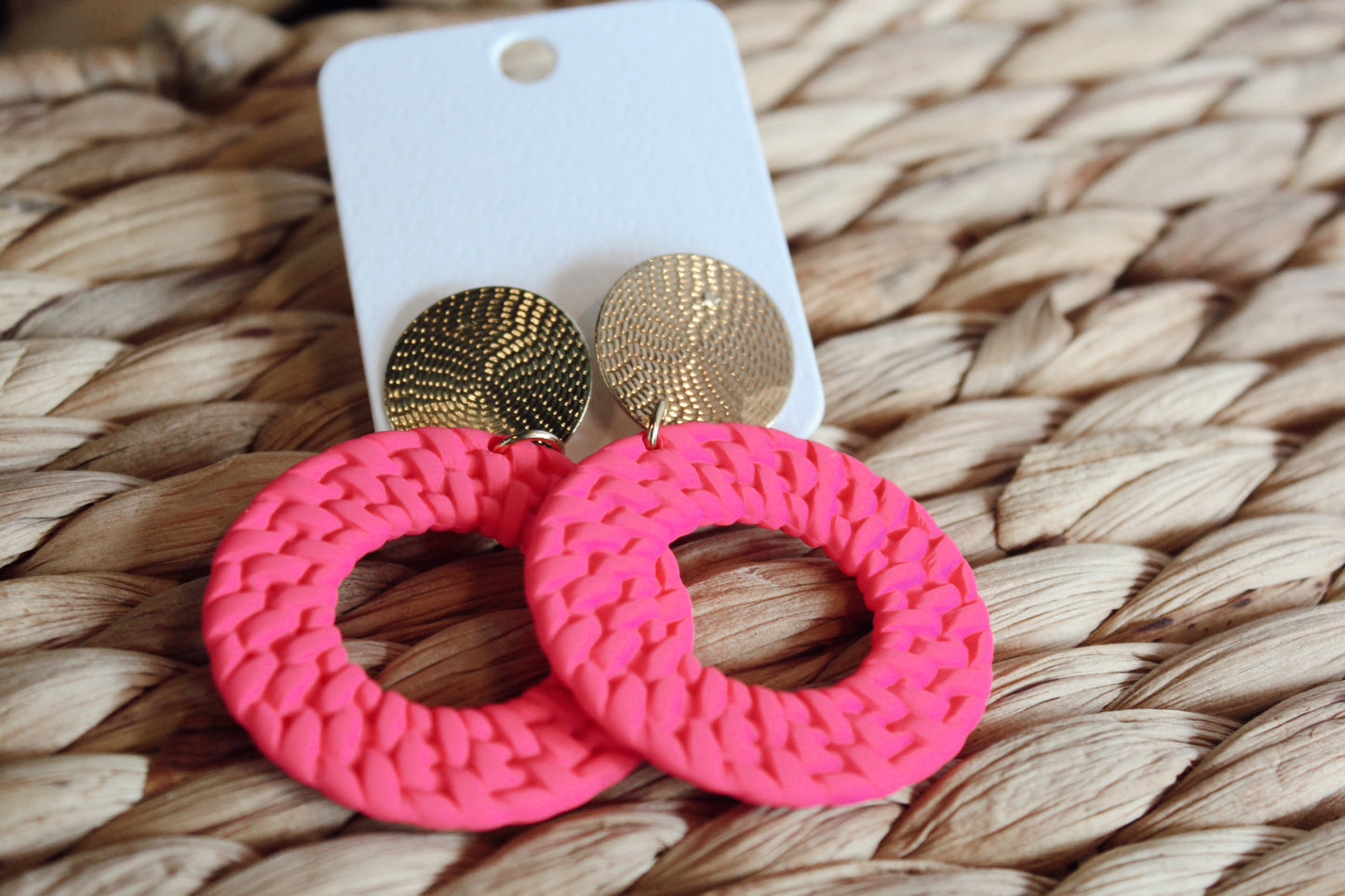 Hot Pink/ Gold Circle Earrings